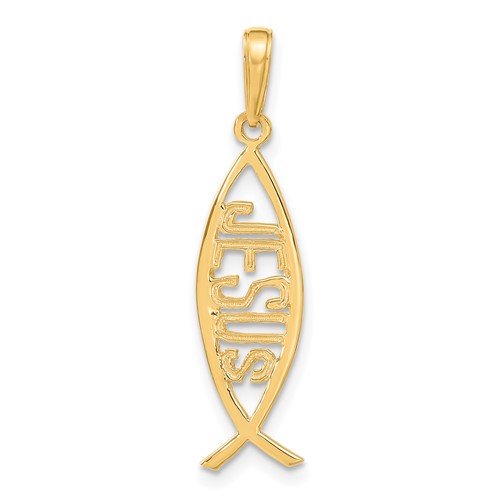 14K Yellow Gold Ichthus Fish Pendant with Jesus