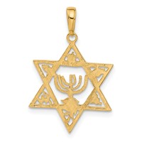 14K Yellow Gold Star of David Pendant with Menorah view 3