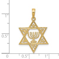 14K Yellow Gold Star of David Pendant with Menorah view 4