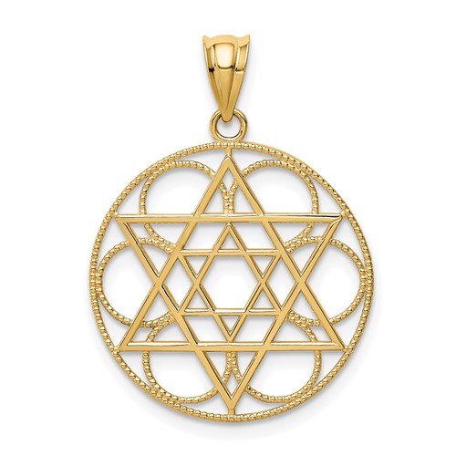 14K Yellow Gold Star of David Circles Pendant