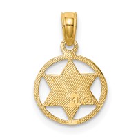 14K Yellow Gold Star of David in Circle Frame Pendant view 3