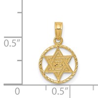14K Yellow Gold Star of David in Circle Frame Pendant view 4