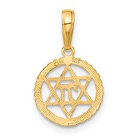 14K Yellow Gold Star of David and Chai in Circle Pendant view 3