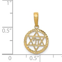 14K Yellow Gold Star of David and Chai in Circle Pendant view 4