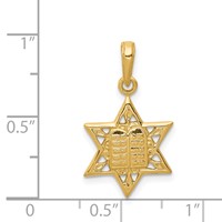 14K Yellow Gold Star of David Pendant with Tablets in Center view 4