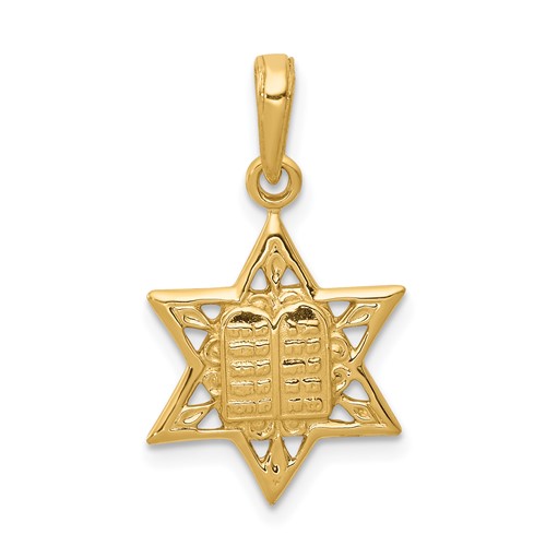 14K Yellow Gold Star of David Pendant with Tablets in Center