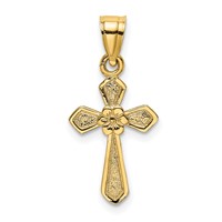 14K Yellow Gold Small Cross Charm with Flower view 1