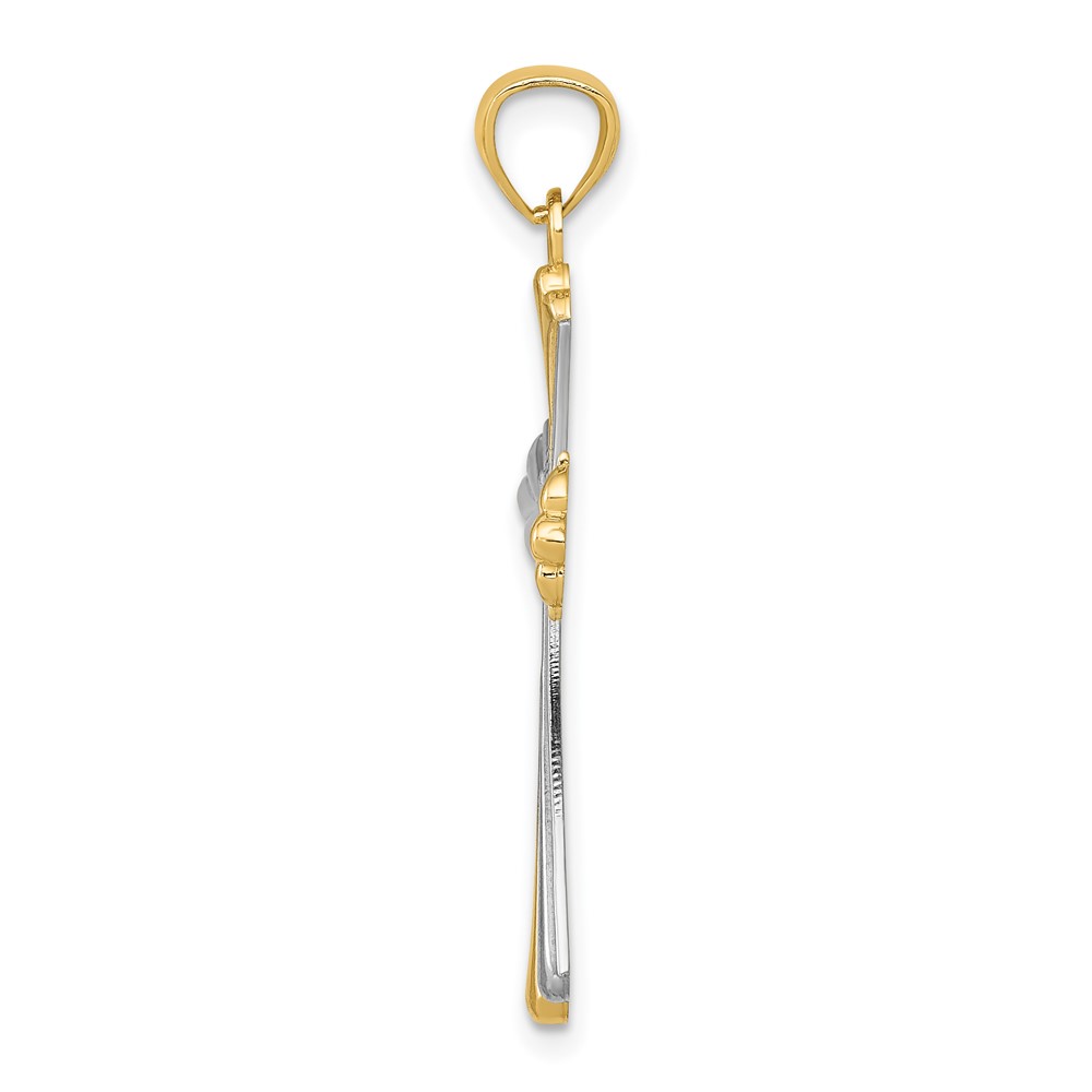 14K Diamond-Cut Rhodium Budded Cross Pendant (C4480)