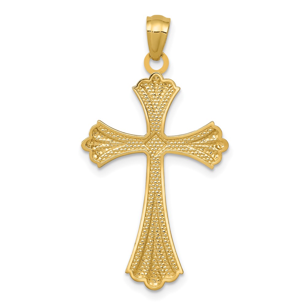 14K Diamond-Cut Rhodium Budded Cross Pendant (C4480)