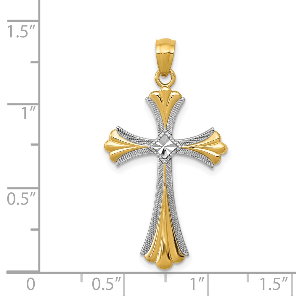 14K Diamond-Cut Rhodium Budded Cross Pendant (C4480)