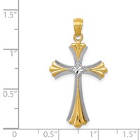 14K Diamond-Cut Rhodium Budded Cross Pendant view 3