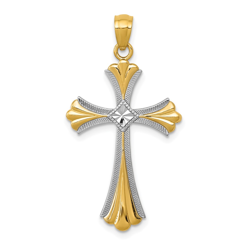 14K Diamond-Cut Rhodium Budded Cross Pendant (C4480)