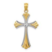 14K Diamond-Cut Rhodium Budded Cross Pendant view 1