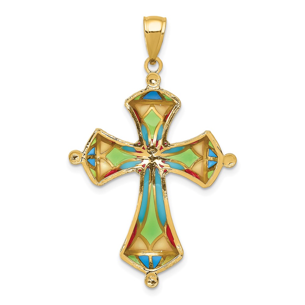 14K Multi Color Enamel Cross Pendant (C4486)