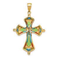 14K Yellow Gold Multi Color Enamel Cross Pendant view 4