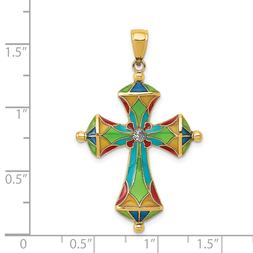 14K Multi Color Enamel Cross Pendant (C4486)