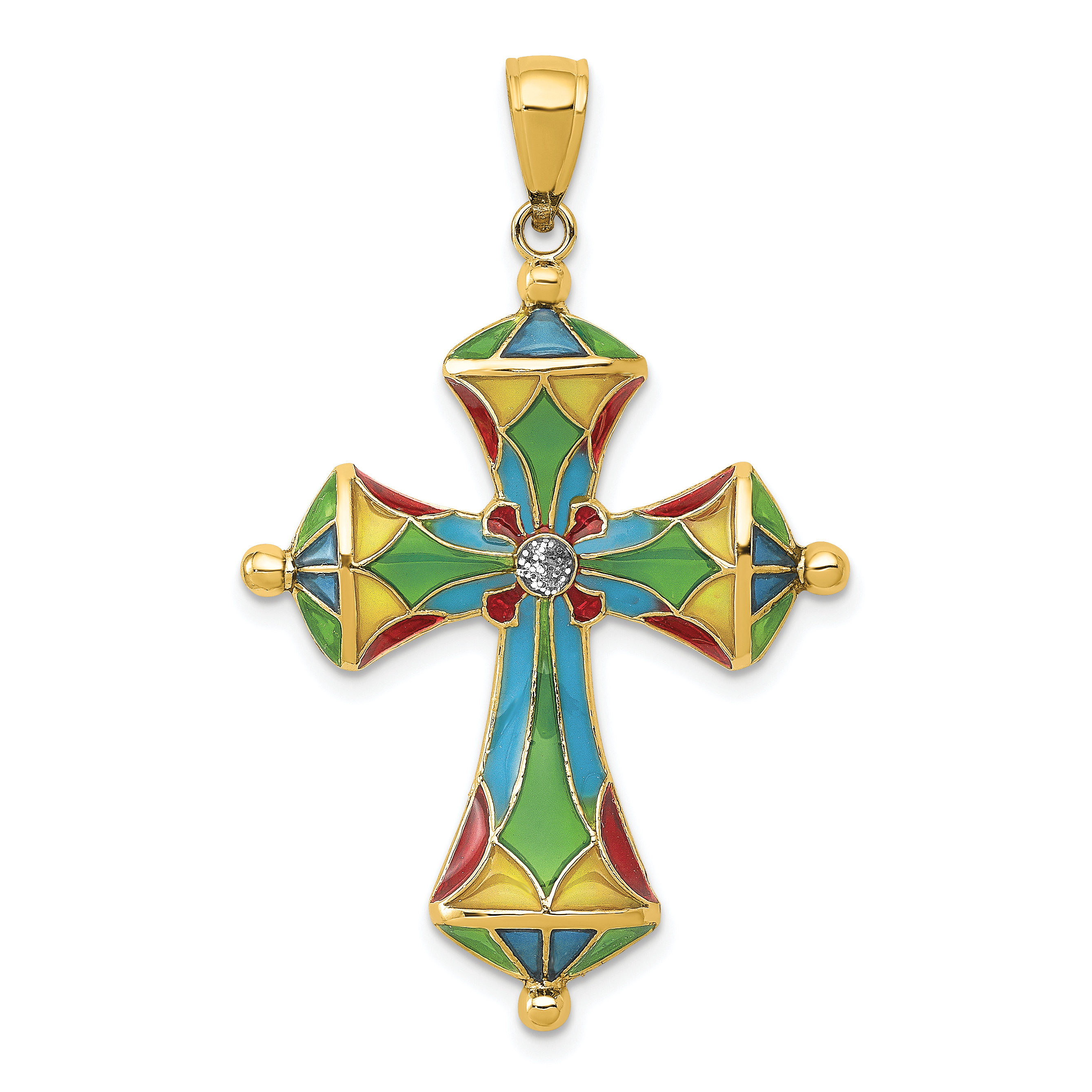 14K Multi Color Enamel Cross Pendant (C4486)