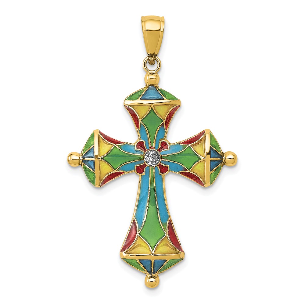 14K Multi Color Enamel Cross Pendant (C4486)