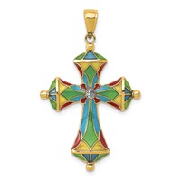 14K Yellow Gold Multi Color Enamel Cross Pendant view 1