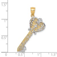 14K and White Rhodium Polished I Love You Script Fleur De Lis Heart Key Charm view 4