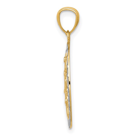 14k and White Rhodium Tree of Life Oval Pendant