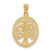 14K and White Rhodium Tree of Life Oval Pendant view 3