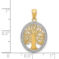 14K and White Rhodium Tree of Life Oval Pendant view 4