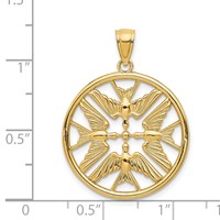 14K Yellow Gold Polished Doves in Circle Pendant view 3