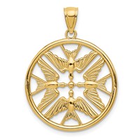 14K Yellow Gold Polished Doves in Circle Pendant view 1