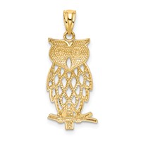 14K and White Rhodium Diamond-cut Owl Pendant view 4