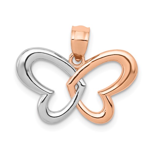 14k Rose Gold and White Rhodium Butterfly Pendant