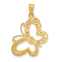 14K Two-tone Pendant with White Rhodium Butterfly with Hearts view 3