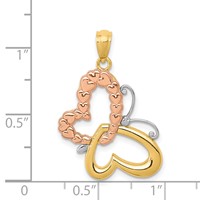 14K Two-tone Pendant with White Rhodium Butterfly with Hearts view 4
