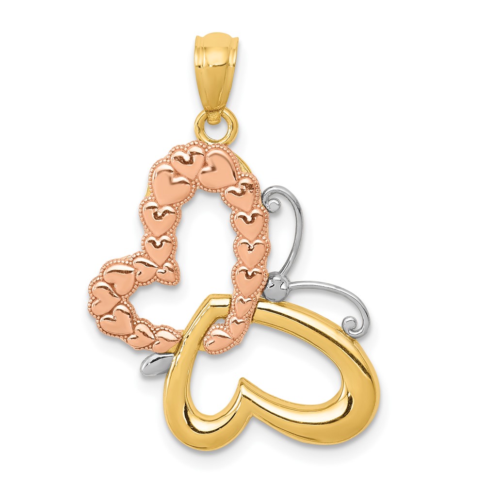 14K Two-tone Pendant with White Rhodium Butterfly with Hearts
