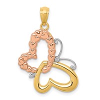 14K Two-tone Pendant with White Rhodium Butterfly with Hearts view 1