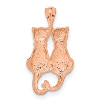 14K Rose Gold Polished and Satin Diamond-cut Two Sitting Cats Pendant view 3