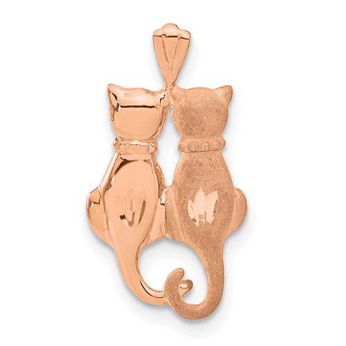 14K Rose Gold Polished and Satin Diamond-cut Two Sitting Cats Pendant