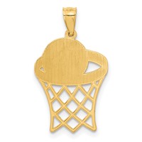 14K Yellow Gold Diamond-cut Basketball in Hoop Pendant view 3