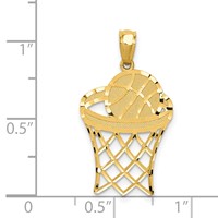 14K Yellow Gold Diamond-cut Basketball in Hoop Pendant view 4