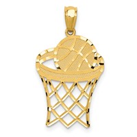 14K Yellow Gold Diamond-cut Basketball in Hoop Pendant view 1