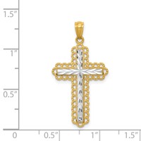 14K and White Rhodium Diamond-cut Cross Pendant view 4