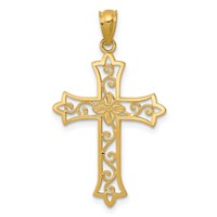 14K Yellow Gold Diamond-cut Flower Center Scrolled Cross Pendant view 4