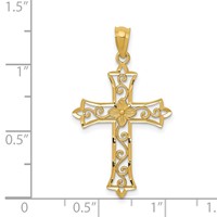 14K Yellow Gold Diamond-cut Flower Center Scrolled Cross Pendant view 3