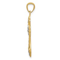 14K and White Rhodium Diamond-Cut Fleur De Lis Cross Pendant view 2