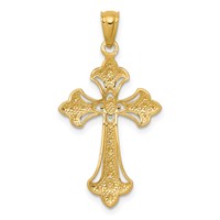 14K and White Rhodium Diamond-Cut Fleur De Lis Cross Pendant view 4