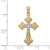 14K and White Rhodium Diamond-Cut Fleur De Lis Cross Pendant view 3