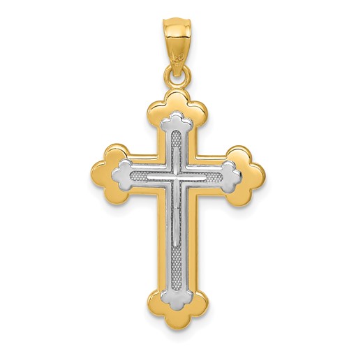 14K Two-tone Budded Cross Pendant