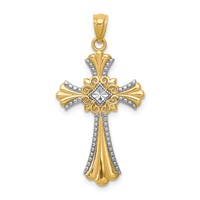 14K Pendant with White Rhodium Diamond-Cut Cross view 1