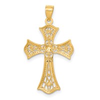 14K Pendant with White Rhodium Diamond-Cut Cross view 3