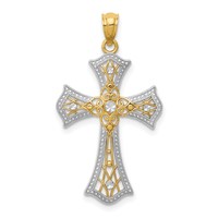 14K Pendant with White Rhodium Diamond-Cut Cross view 1